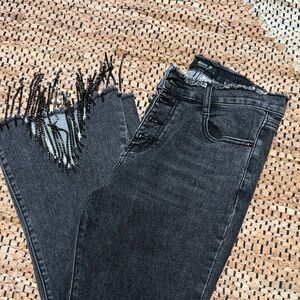 Buckle Blue B Black Fringe Jeans